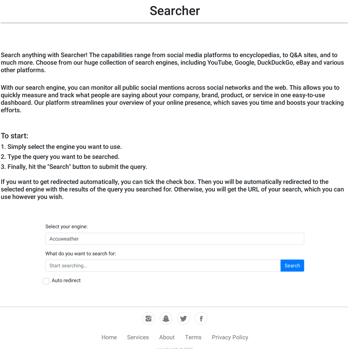 Searcher web page